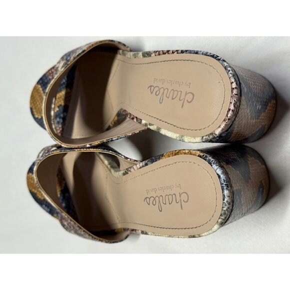 Charles David Snakeskin Block Heel Mules Size 9M Multicolor Textured Sandals - Picture 3 of 7